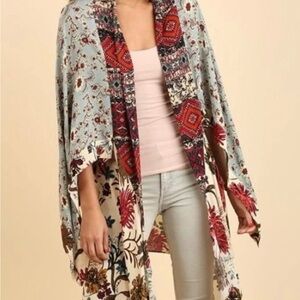 Umgee Vanilla Blossoms Floral Boho Mixed‎ Prints Kimono Cardigan